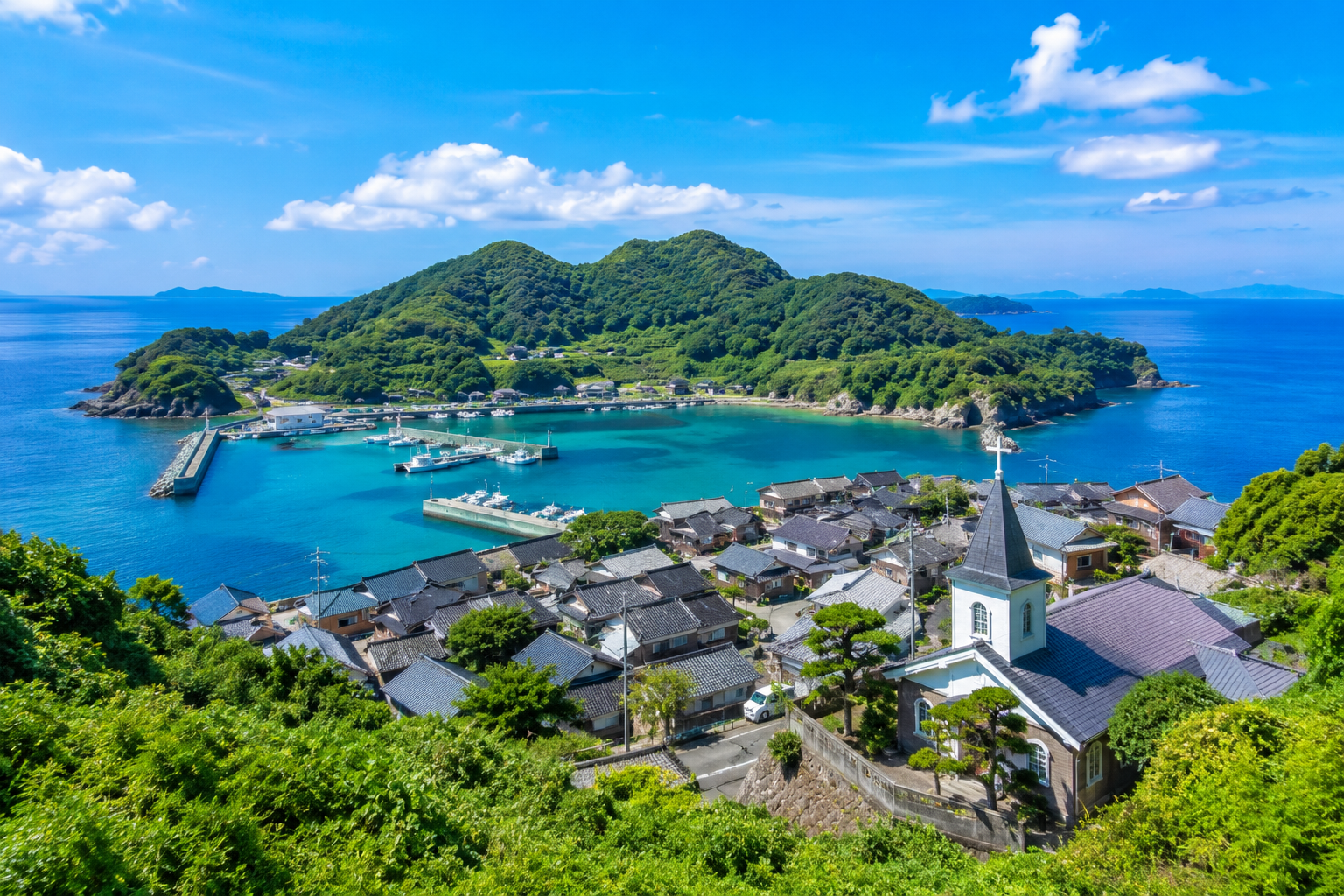 九州の離島の美しい村と海の風景